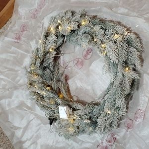 Plow & Hearth Winter Flocked Evergreen Lighted Wreath